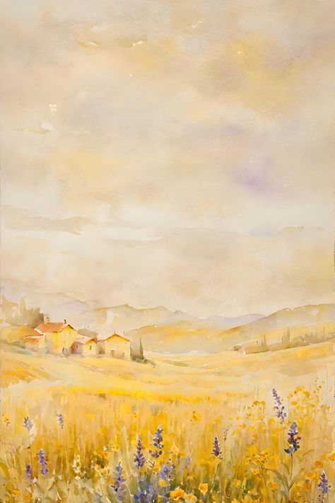 Yellow Impressionist Painting, Aesthetic Watercolor Background, Yellowing Wallpaper, Goldenrod Painting, Fall Watercolor Wallpaper, Watercolor Grass Field, Yellow Watercolor Painting, Wildflower Watercolor Painting, Yellow Fall Aesthetic