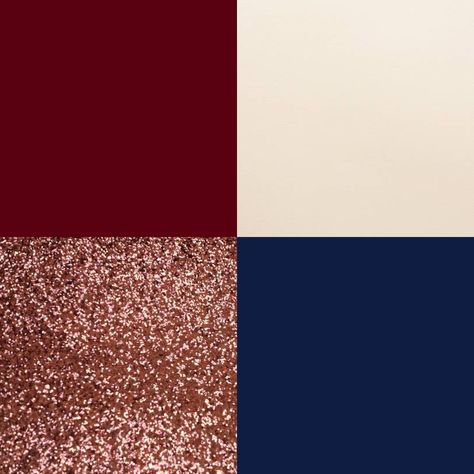 Our wedding colors! Marsala, Navy, Rose Gold, and Champagne  7 months to go!!! Navy Blue Red And Rose Gold Wedding, Rose Gold Contrasting Colors, Colors That Go With Rose Gold, Rose Gold Color Combinations, Marsala Color Palette, Gold Wedding Colors, Wedding Theme Colors, Gold Champagne, Champagne Wedding