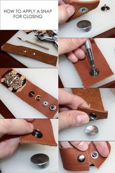 Clasps For Leather Jewelry, Cuff Bracelets Diy, Leather Tutorial, Leather Jewelry Making, Diy Bangle Bracelets, Diy Leather Bracelet, Diy Leather Projects, Leather Jewelry Diy, Creative Knitting