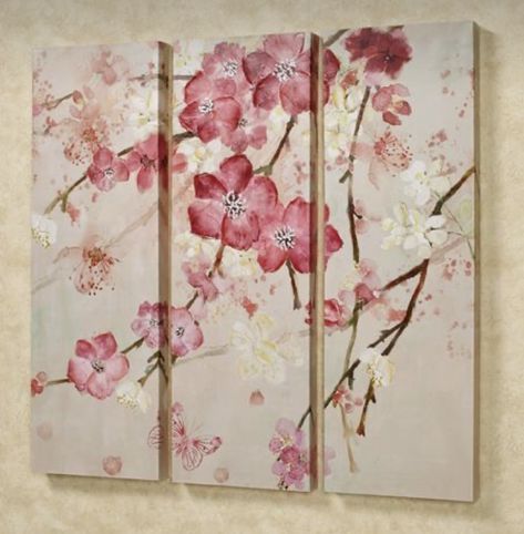 Multiple Canvas Paintings, Triptych Wall Art, Pink Set, Pastel Background, Flower Art Painting, Decorative Art, Light Cream, Floral Wall Art, Diy Canvas Art