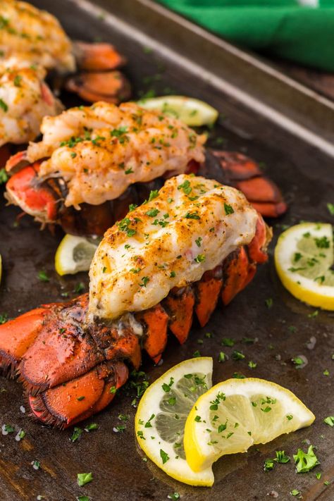 Super easy baked lobster tail made with a dash of butter and old bay comes together in the oven in only 15 minutes. Lobster Tails In Oven, Lobster Tail Oven, Baked Lobster Tail, Cook Lobster Tail, Easy Lobster Tail Recipe, Cook Lobster Tails, Baked Lobster, Baked Lobster Tails, Cook Lobster