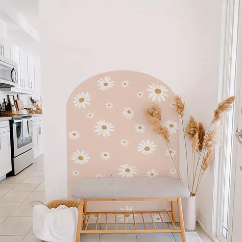 Boho chic Oval Floral Wall Decal Easy Diy Installation - Temu Daisy Arch, Arch Decal, Headboard Wall Decal, Daisy Fields, Headboard Decal, Girls Wall Decor, Floral Wall Decals, Minimalist Color, Arch Wall