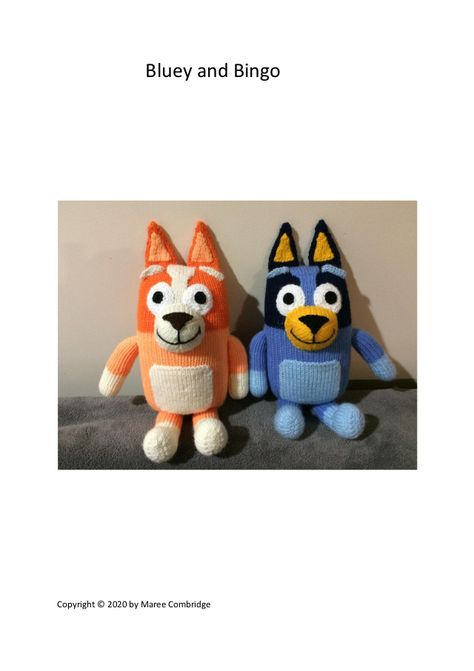 Ravelry: Purchase from Store: Maree Combridge Designs Knitted Bluey Toy, Bluey Bingo Knitting Pattern, Bluey Knitting Pattern Free, Bluey Knitting Pattern, Mittens Template, Knitted Santa, Bingo Patterns, Animal Knitting, Bluey And Bingo