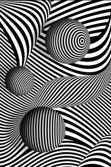 Image Illusion, Illusion Kunst, Illusion Drawings, Cool Optical Illusions, Art Fractal, Art Optical, Abstract Black And White, Optical Art, Optical Illusions Art