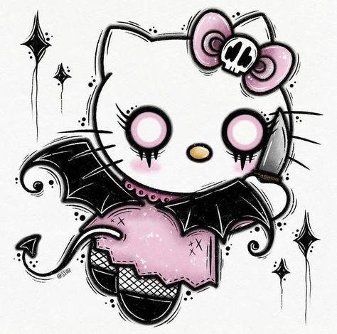 Gangsta Hello Kitty, Tatuaje Hello Kitty, Hello Kitty Halloween Wallpaper, Hello Kitty Painting, Kitty Painting, Kitty Aesthetic, Images Hello Kitty, Kitty Nails, Hello Kitty Tattoos