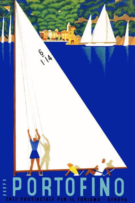 50s Travel Poster, Vintage Sailing Poster, Portofino Poster, Italy Illustration Art, Sailing Poster, Italy Portofino, Travel Advertising Design, Vintage Italian Posters, Italy Travel Poster