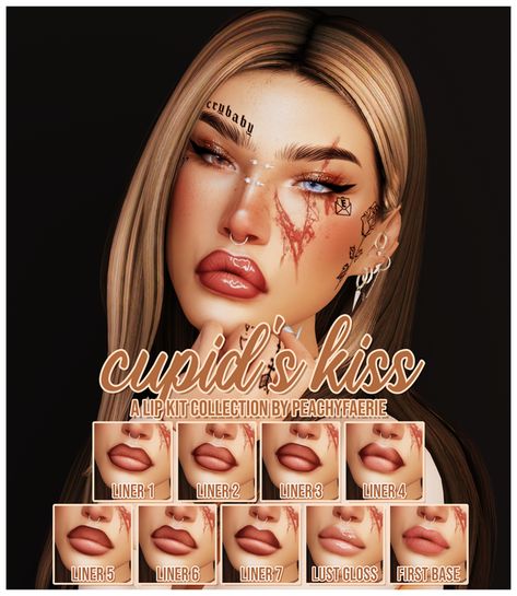 cupid's kiss lip kit collection ♡ by peachyfaerie | peachyfaerie on Patreon Sims4 Makeup, Cupid's Kiss, Cc Makeup, Cc Shopping, Y2k Makeup, The Sims 4 Skin, Makeup Cc, Free Sims 4, Sims 4 Cc Makeup