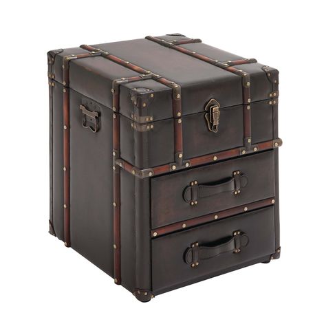 DecMode Wood Traditional Cabinet, Dark Brown, 23"H - Walmart.com - Walmart.com Trunk End Table, Leather Cabinet, Trunk Design, Trunk Side Table, Leather Side Table, Trunk Chest, Leather Table, Leather Trunk, End Tables With Drawers