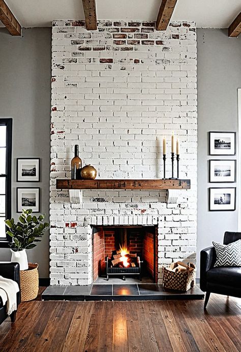 16 Whitewashed Brick Fireplace Ideas: Transform Your Home's Focal Point » HomeDecorFull Paint Brick Fireplace White, Whitewashed Brick Fireplace, Cozy Brick Fireplace, White Painted Fireplace, Brick Fireplace Ideas, Wash Brick Fireplace, White Wash Fireplace, Whitewashed Brick, Brick Fireplace Wall