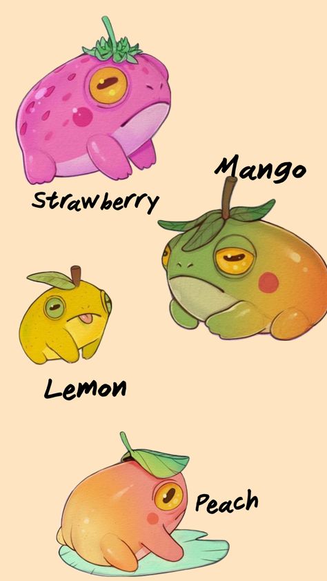 Animals As Food, Cottage Core Diy, Animal Illustration Kids, Snake Drawing, Fruit Animals, Fruits Drawing, Frog Drawing, Animal Food, Peach Art