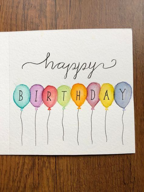 Watercolor Balloons, Happy Birthday Cards Handmade, Happy Birthday Cards Diy, Creative Birthday Cards, Watercolor Birthday Cards, Birthday Card Drawing, Watercolor Birthday, Bday Cards, Paint Cards