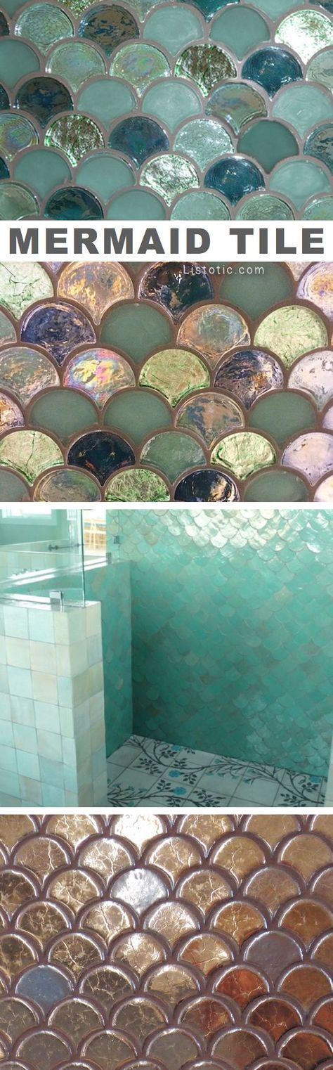 Tub Surrounds, Mermaid Tile, Creative Tile, Mermaid Bathroom, Master Bathrooms, Gorgeous Tile, Small Showers, Small Remodel, Tub Surround