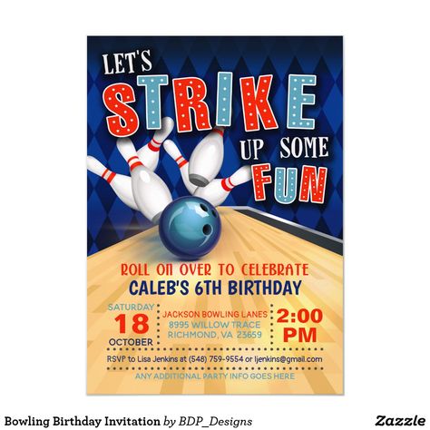 Bowling Birthday Invitation Bowling Birthday Party Invitations, Bowling Invitations, Bowling Birthday Invitations, Bowling Party Invitations, Kids Bowling, Boy Party Invitations, Cricut Wedding Invitations, Bowling Birthday Party, Bowling Birthday