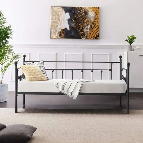 Albany Twin Iron Daybed Iron Daybed, Day Bed Frame, Sofa Bed Black, Daybed Frame, Platform Bed With Headboard, Sofa Bed Frame, Metal Daybed, Headboard Styles, Twin Mattress Size