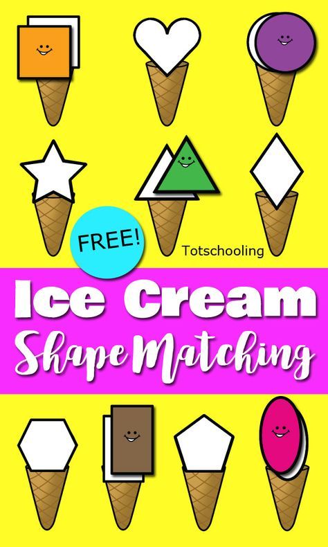 FREE Ice Cream themed shape matching activity for toddlers and preschoolers. Great file folder game or cut & paste activity for Summer learning! Folder Games For Toddlers, Activity For Toddlers, File Folder Activities, Summer Preschool, Ice Cream Theme, Shapes Preschool, File Folder Games, Learning Shapes, Folder Games