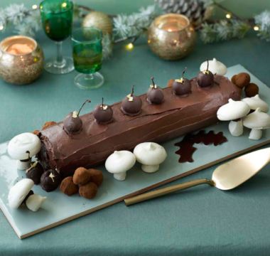 Paul’s Christmas Entremet | The Great British Bake Off Black Forest Yule Log, Chocolate Dipped Cherries, Meringue Mushrooms, Yule Log Recipe, Cherry Syrup, The Great British Bake Off, British Bake Off, Yule Log, Great British Bake Off