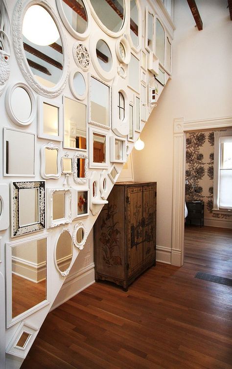 Reflection of Style: Glam up Your Home with a Dazzling Mirror Collection Shabby Chic Hallway, Contemporary Hallway, Mirror Collage, Mirror Gallery, Mirror Gallery Wall, Mirror Display, Rustic Wall Mirrors, Mirror Wall Living Room, Mirror Wall Bedroom