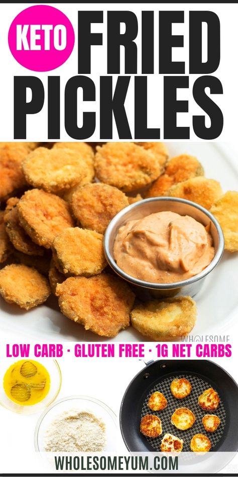 Low carb keto fried pickles without flour are CRISPY and easy! Plus, this gluten-free fried pickles recipe needs just 5 simple ingredients. #wholesomeyum Keto Fried Pickles, Easy Fried Pickles, Gluten Free Soft Pretzels, Air Fryer Recipes Low Carb, Fried Pickles Recipe, Low Carb Gluten Free Recipes, Pickles Recipe, Wholesome Yum, Healthy Vegetable Recipes