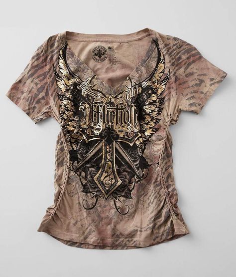 Affliction Lily Anne V-Neck T-Shirt - Women's T-Shirts in Sand Lt Sierra Crystal Wa | Buckle Affliction Shirts, 2000s Fashion Outfits, Swaggy Outfits, Waist Circumference, Alternative Outfits, Women's T Shirts, T Shirt For Women, Rib Cage, 2000s Fashion