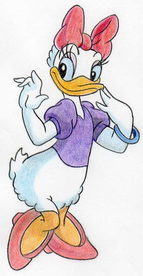 Duck Easy Drawing, Draw Daisy, Donald Duck Drawing, Walt Disney Cartoons, Disney Character Drawings, Easy Disney Drawings, Duck Drawing, Disney Character Drawing, Disney Art Drawings