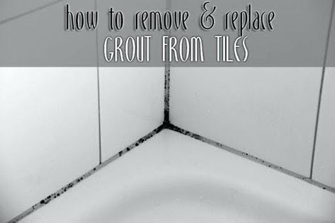 Removing Grout From Tile, Regrout Shower Tile, How To Remove Grout, Shower Grout, Grout Repair, Bathroom Grout, Tile Repair, Tile Removal, Black Grout