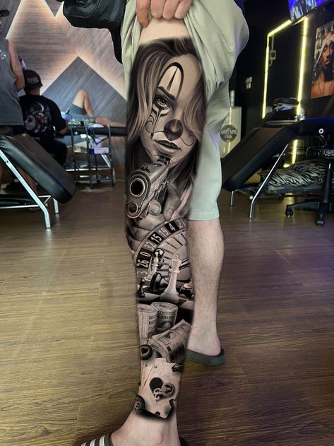 Chicano Leg Tattoo, Chicano Leg Sleeve, Leg Sleeve Tattoos, Full Leg Tattoos, Chicano Style Tattoo, Chicano Tattoos, Chicano Tattoo, Biomechanical Tattoo, Leg Tattoo Men