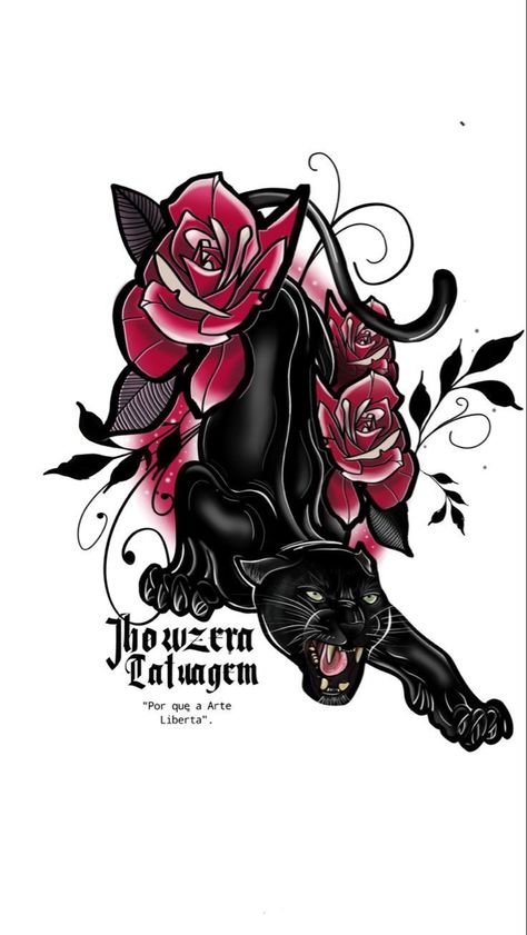 Neo Traditional Black Panther Tattoo, Panther Rose Tattoo, Black Panther Tattoo Design, Coverup Tattoo Designs, Panther Tattoo Design, Atrapasueños Tattoo, Traditional Panther Tattoo, Tatuaje Cover Up, Black Panther Tattoo