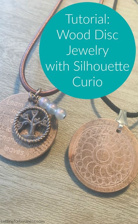 Tutorial: Wooden Disc Jewelry with Silhouette Curio by cuttingforbusiness.com. Disc Crafts, Silhouette Curio Projects, Disc Jewelry, Silhouette Jewelry, Silhouette Curio, Silhouette Diy, Silhouette Tutorials, Jewelry Advice, Wood Disc