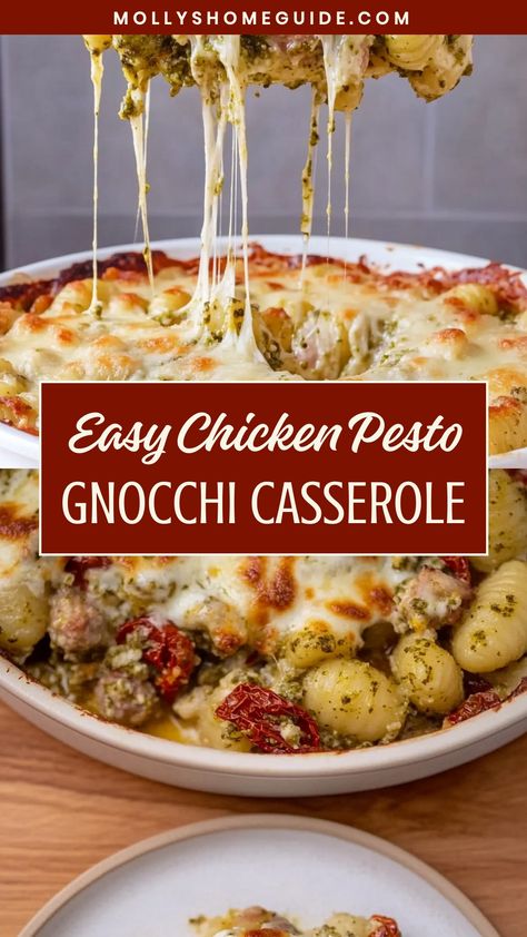 Indulge in a delicious and comforting meal with this flavorful chicken pesto gnocchi casserole recipe. Made with tender pieces of chicken, pillowy gnocchi, and fragrant basil pesto, this dish is the perfect combination of flavors and textures. Whether you're looking for a cozy weeknight dinner or an impressive recipe to share with friends and family, this casserole is sure to be a hit. Gnocchi Casserole, Pesto Gnocchi, Chicken Gnocchi Soup Olive Garden, Chicken Pesto, Chicken Gnocchi Soup, Gnocchi Soup, Impressive Recipes, How To Cook Sausage, Basil Pesto