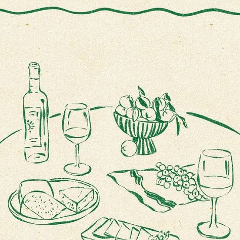 agathe marty on Instagram: "wine, cheese and fruits for diner please 🍇 can this get any more french than that?" Table Sketch, French Illustration, Drawing Table, Wedding Posters, Wine Cheese, 로고 디자인, Food Illustrations, Drawing Inspiration, Line Drawing