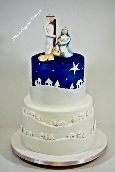 Nativity Christmas Cake by Ellie @ Ellie's Elegant Cakery Nativity Cake Ideas, Nativity Cake, Happy Birthday Jesus Cake, Jesus Birthday Cake, Christian Cakes, Christmas Cake Ideas, Christmas Dear, Drum Cake, Christmas Themed Cake