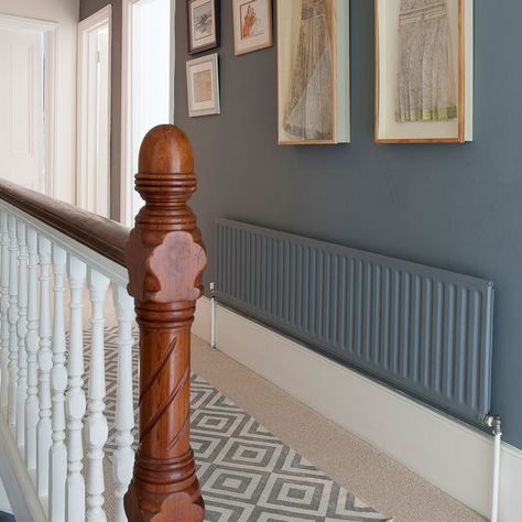 Wander through this beautifully renovated Victorian semi in Hastings 1930s Wood Panelling, Victorian Living Room Picture Rail, Edwardian Picture Rail, Victorian Dado Rail, Edwardian Radiators, Victorian Semi Detached House, Radiators Living Room, Hallway Wall Colors, Painted Radiator