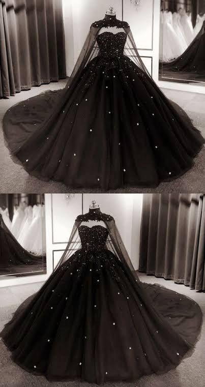 Gothic Quinceanera, Ball Gown With Cape, Black Quince Dress, Black Quince Dresses, Wedding Dresses Sleeveless, Black Quinceanera, Quinceanera Dresses Black, Masquerade Ball Gowns, Gown With Cape