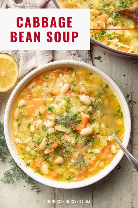 Bean And Vegetable Soup, Healthy Beans, Cabbage And Potatoes, Bean Soup Recipes, Vegan Soup Recipes, Comfort Soup, Vegan Soups, Cabbage Soup, Cabbage Recipes