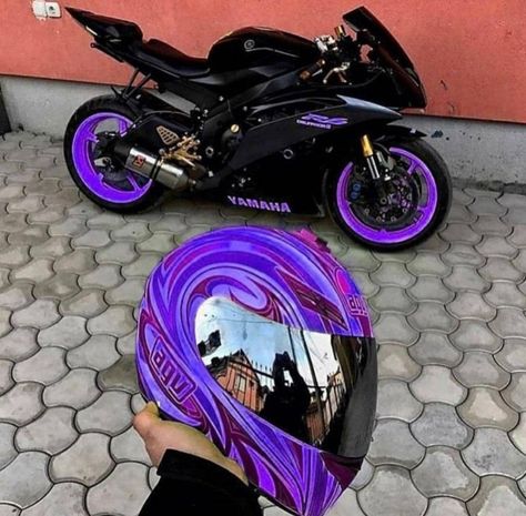 Purple Motorcycle, Yamaha R6, Motorcycle Helmet, A Black, Purple, Black