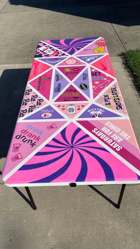 Pink Whitney Beer Pong Table, Ping Table Painted College, Painted Pong Table Ideas Girl, Funny Pong Table Painted College, Beer Pong Table Painted Ideas, Pink Beer Pong Table, College Beer Pong Table, Alcohol Calling Beer Pong Table, Wedding Beer Pong Table