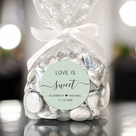 Love Is Sweet Sage Green Wedding Favor Classic Round Sticker Green Wedding Favors, Asia Wedding, Reception Favors, Mint Wedding Favors, Wedding Goodies, Wedding Reception Favors, Seed Wedding Favors, Wedding Reception Design, Elegant Wedding Favors