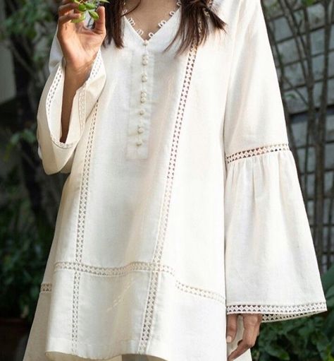 SS.Pret 📶 Online Store on Instagram: “White Center lace design with loops & buttons 🕊 available in 5 colors • • Details: fabric: Light weight cotton  Embellishment: lace &…” Diwali Dress, Diwali Dresses, Gaun Fashion, Pakistani Fashion Casual, Pakistani Dresses Casual, Pakistani Fashion Party Wear, Girls Frock Design, Salwar Kamiz, Kurti Design