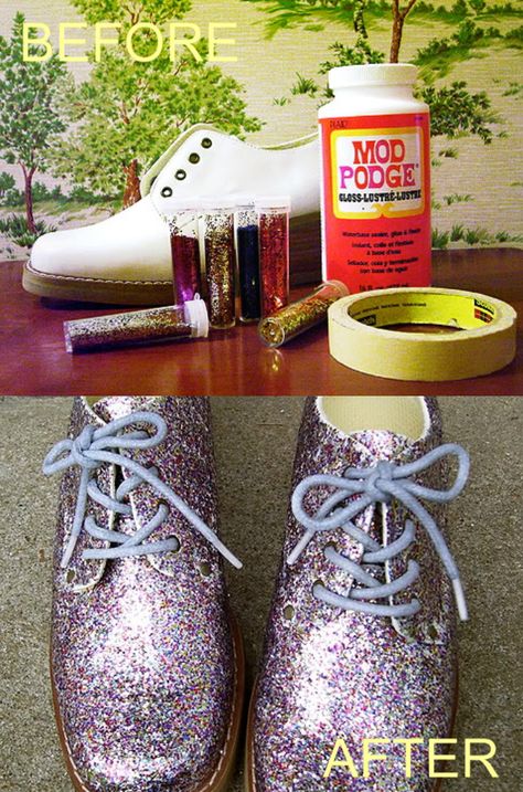 DIY: Glitter shoes Glitter Shoes Diy, Glitter Shoes Outfit, Glitter Uggs, Diy Glitter Shoes, Frozen Costumes, Shoes Painting, Diy Rhinestone Crafts, Glitter Ideas, Painting Clothes