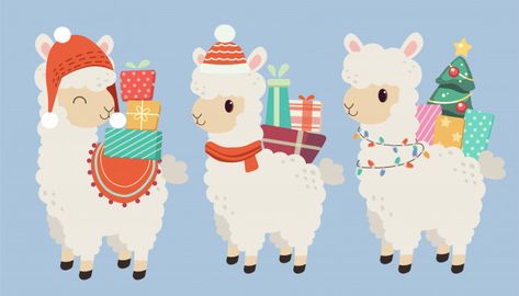 The character of cute alpaca wear a red hat and his back have a many gift box Premium Vector | Premium Vector #Freepik #vector #christmas #birthday #winter #new-year Christmas Alpaca, Alpaca Christmas, Llama Christmas, Cute Alpaca, Ideas Navidad, Cute Christmas Wallpaper, Llama Alpaca, Vector Christmas, Happy Paintings