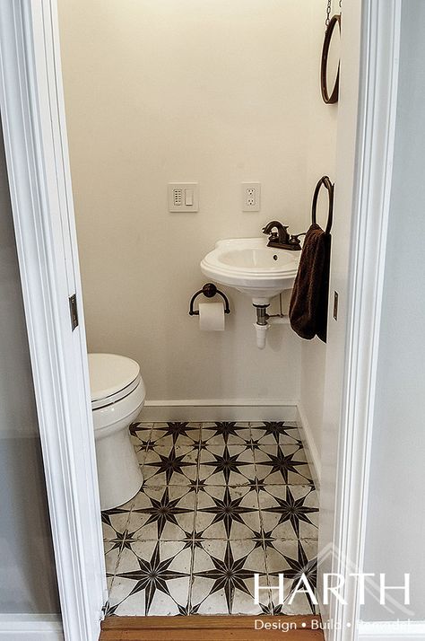 Half Bath Layout, Tiny Half Bathroom, Tiny Half Bath, Farmhouse Powder Room, Tiny Powder Rooms, Small Half Bath, Tiny Powder Room, Bathroom 2024, Half Bath Remodel