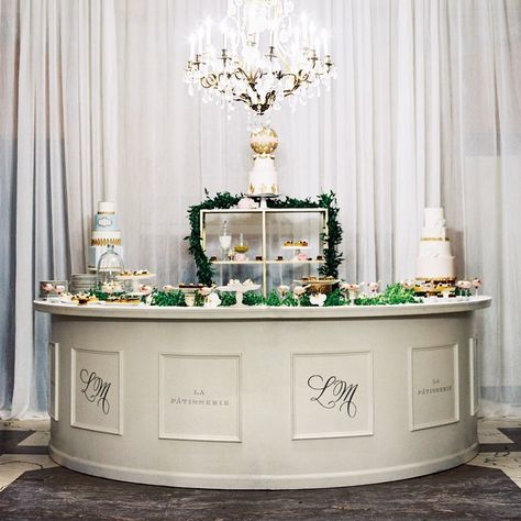 If you love Lauduree, why not bring the feel of the French bakery to your wedding? @laurynprattes has always loved dining at Laudurees… Lubban Serving Cart, Lafayette Bakery Croissant, Tea Room Decor, Circle Bar, French Bakery, English Wedding, Wooden Bar, Wedding Bar, Flower Basket