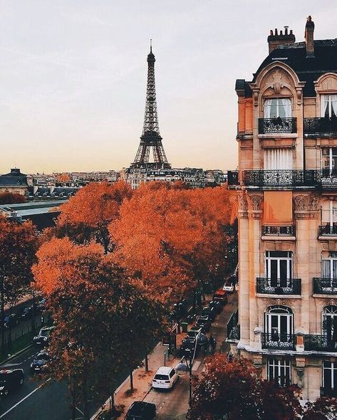 Paris in autumn; a view of the eiffel tower with bright orange leaves. City Of Paris, Destination Voyage, Fall Travel, The Eiffel Tower, Autumn Colors, Paris Travel, Pretty Places, Travel Inspo, Travel Aesthetic