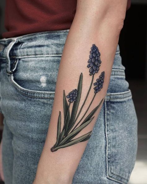 Hyacinth Tattoo, Grape Hyacinth, Flower Tattoo Meanings, Lavender Tattoo, Orchid Tattoo, Dandelion Tattoo, Bouquet Tattoo, Poppies Tattoo, Beautiful Flower Tattoos