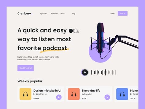 Podcast Website Landing Page by mahid.uxi on Dribbble Neubrutalism Landing Page, Podcast Web Design, Neubrutalism Ui, Neubrutalism Design, Coral Branding, Podcast Website, Landing Page Inspiration, Website Landing Page, Podcast Studio