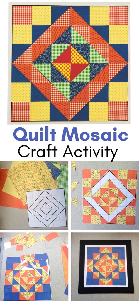 Autumn is almost here, and it’s a perfect time to show how our new Quilt Mosaic craft kit can be created in a fall color theme. This patterned paper mosaic kit comes with reproducible quilt block templates, sheets of squares and triangle paper shapes in assorted colors and patterns (enough to make 32 quilt squares) and an instruction guide. Freedom Quilt, Art Freedom, History Of Quilting, Paper Shapes, Paper Mosaic, Activity Director, Paper Quilt, Mosaic Kit, Quilt Squares