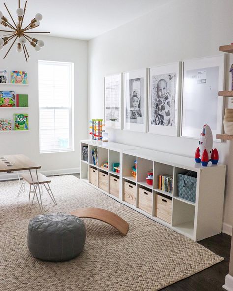 Bonus Room Toy Storage, Tv Console Playroom, White Oak Cube Storage, Kids Toyroom Storage, Room Over Garage Playroom, Target Playroom Ideas, Kids Room With Storage, Play Zone In Living Room, Bedroom To Playroom