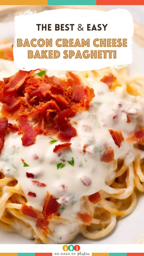 Experience comfort food at its best with our Bacon Cream Cheese Baked Spaghetti. Creamy, cheesy, and bacon-infused, it's the perfect dinner delight. Try the recipe now and savor the flavors! Cream Cheese Baked Spaghetti, Cheese Baked Spaghetti, Vegetarian Bacon, Baked Spaghetti Recipe, Chicken Alfredo Recipes, Bacon Soup, Cheese Baked, Easy Bacon, Bacon Tomato