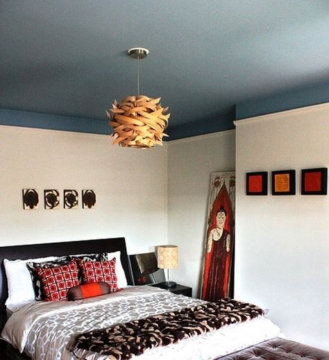 dark ceiling Dark Painted Ceiling, Dark Ceiling, Grey Ceiling, Blue Ceilings, Colored Ceiling, Bedroom Ceiling, Painted Ceiling, Bedroom Paint, The Ceiling