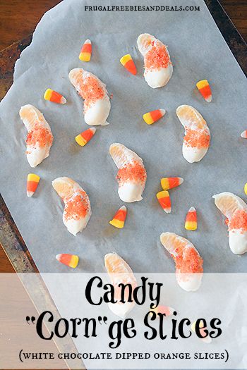 Candy “Corn”ge Slices {White Chocolate Dipped Orange Slices} Food Ideas Sweet, Savory Halloween Food, Cute Halloween Food, Gluten Free Halloween Treats, Candy Corn Recipe, Halloween Sweet Treats, Diy Halloween Food, Gluten Free Halloween, Recipes Halloween